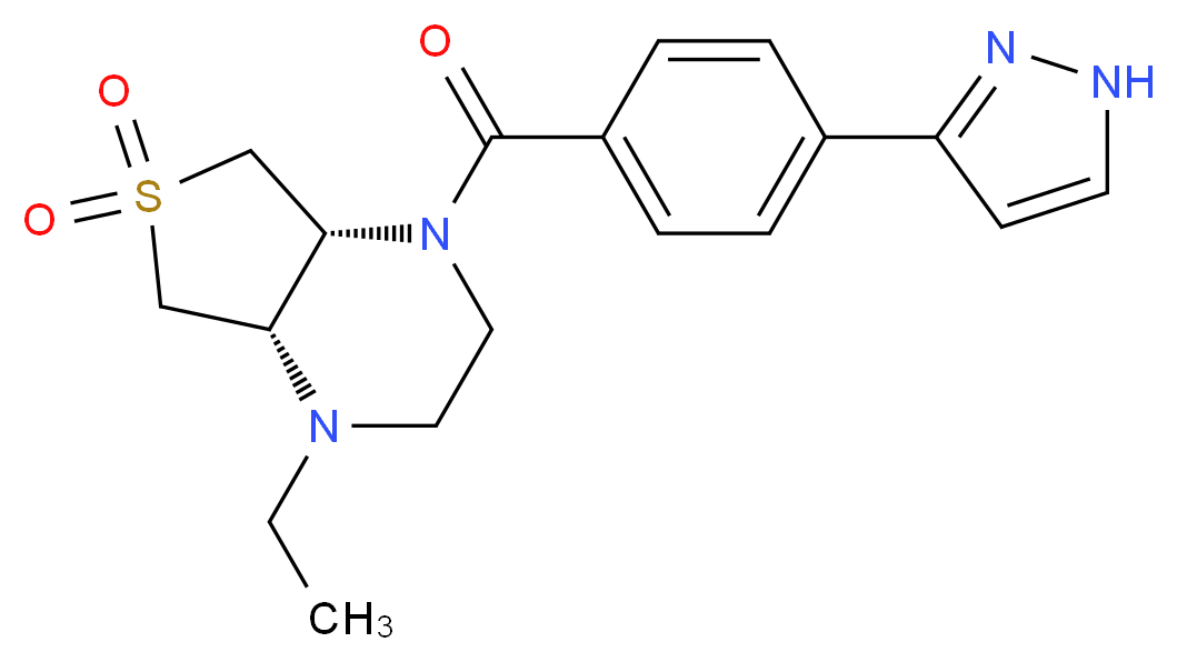 (4aR*,7aS*)-1-ethyl-4-[4-(1H-pyrazol-3-yl)benzoyl]octahydrothieno[3,4-b]pyrazine 6,6-dioxide_Molecular_structure_CAS_)