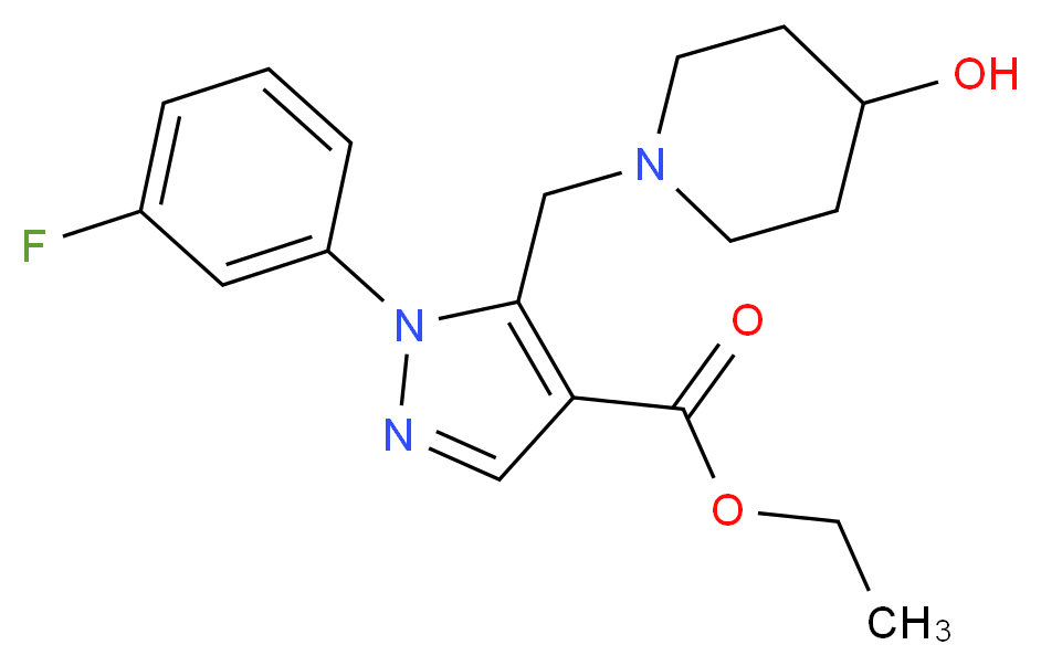ethyl 1-(3-fluorophenyl)-5-[(4-hydroxy-1-piperidinyl)methyl]-1H-pyrazole-4-carboxylate_Molecular_structure_CAS_)