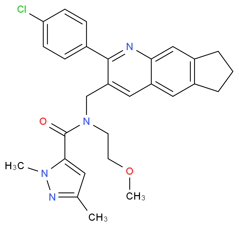 N-{[2-(4-chlorophenyl)-7,8-dihydro-6H-cyclopenta[g]quinolin-3-yl]methyl}-N-(2-methoxyethyl)-1,3-dimethyl-1H-pyrazole-5-carboxamide_Molecular_structure_CAS_)
