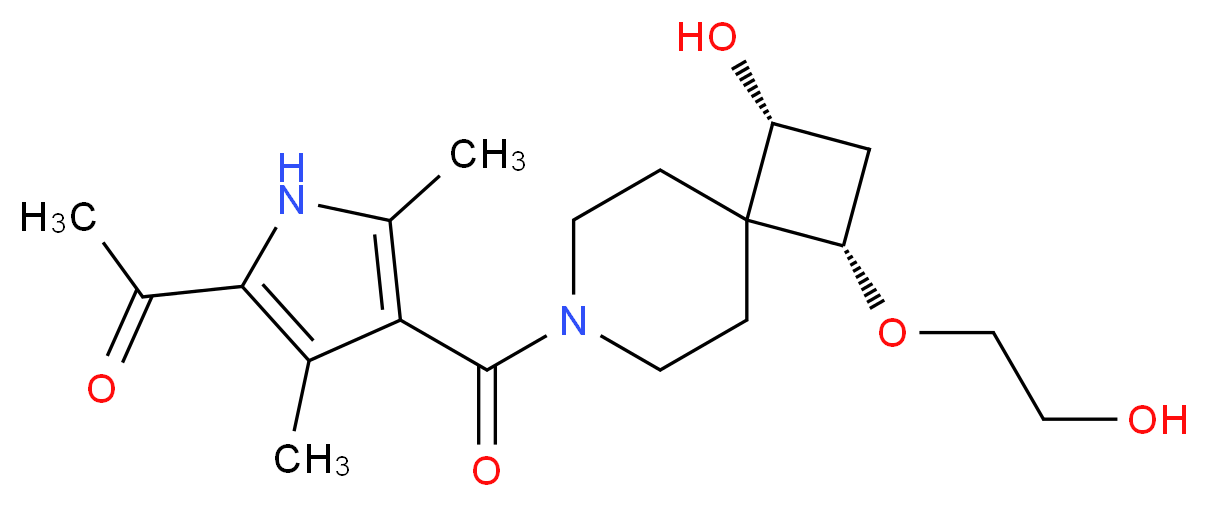 1-(4-{[(1R*,3S*)-1-hydroxy-3-(2-hydroxyethoxy)-7-azaspiro[3.5]non-7-yl]carbonyl}-3,5-dimethyl-1H-pyrrol-2-yl)ethanone_Molecular_structure_CAS_)