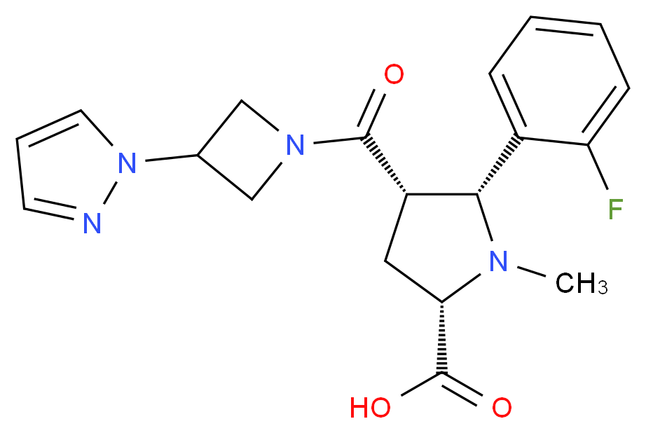 (2S*,4S*,5R*)-5-(2-fluorophenyl)-1-methyl-4-{[3-(1H-pyrazol-1-yl)azetidin-1-yl]carbonyl}pyrrolidine-2-carboxylic acid_Molecular_structure_CAS_)