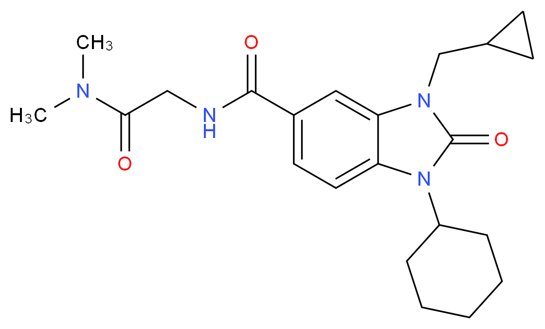 1-cyclohexyl-3-(cyclopropylmethyl)-N-[2-(dimethylamino)-2-oxoethyl]-2-oxo-2,3-dihydro-1H-benzimidazole-5-carboxamide (non-preferred name)_Molecular_structure_CAS_)