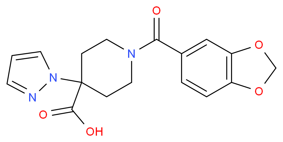 1-(1,3-benzodioxol-5-ylcarbonyl)-4-(1H-pyrazol-1-yl)piperidine-4-carboxylic acid_Molecular_structure_CAS_)