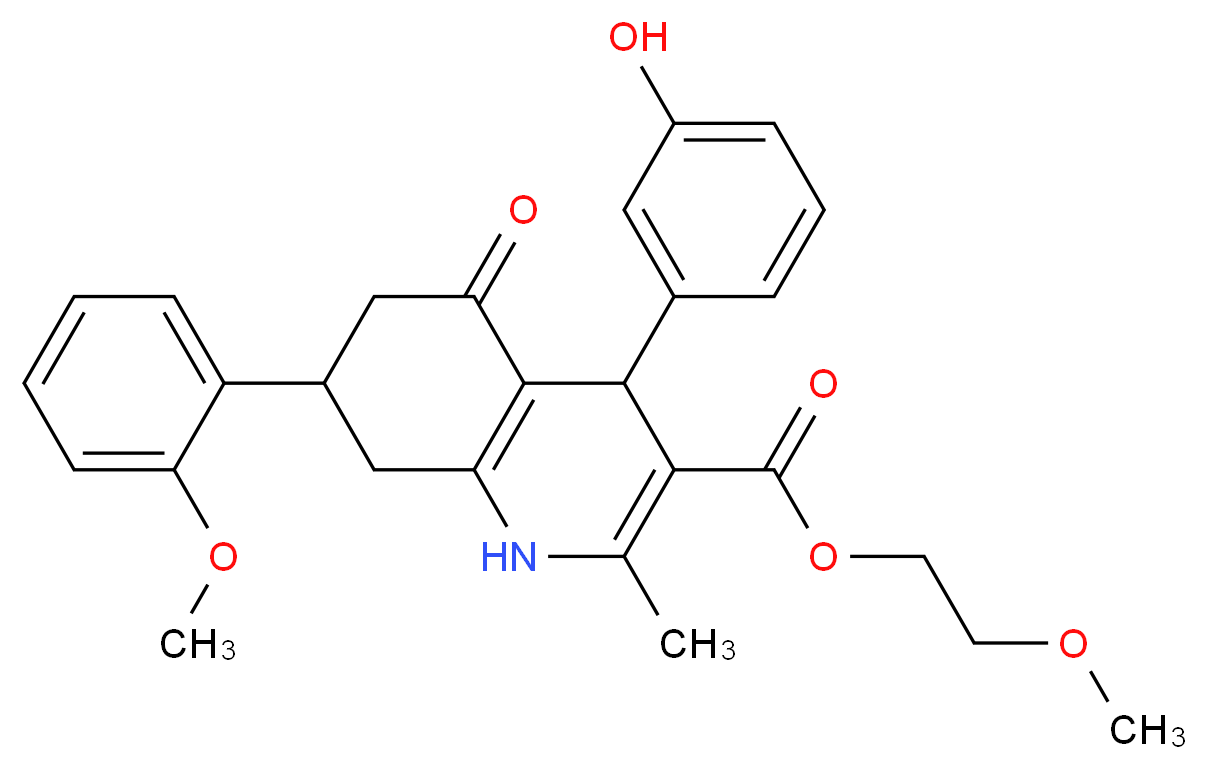 2-Methoxyethyl 4-(3-hydroxyphenyl)-7-(2-methoxyphe nyl)-2-methyl-5-oxo-1,4,5,6,7,8-hexahydroquinoline_Molecular_structure_CAS_599150-20-6)