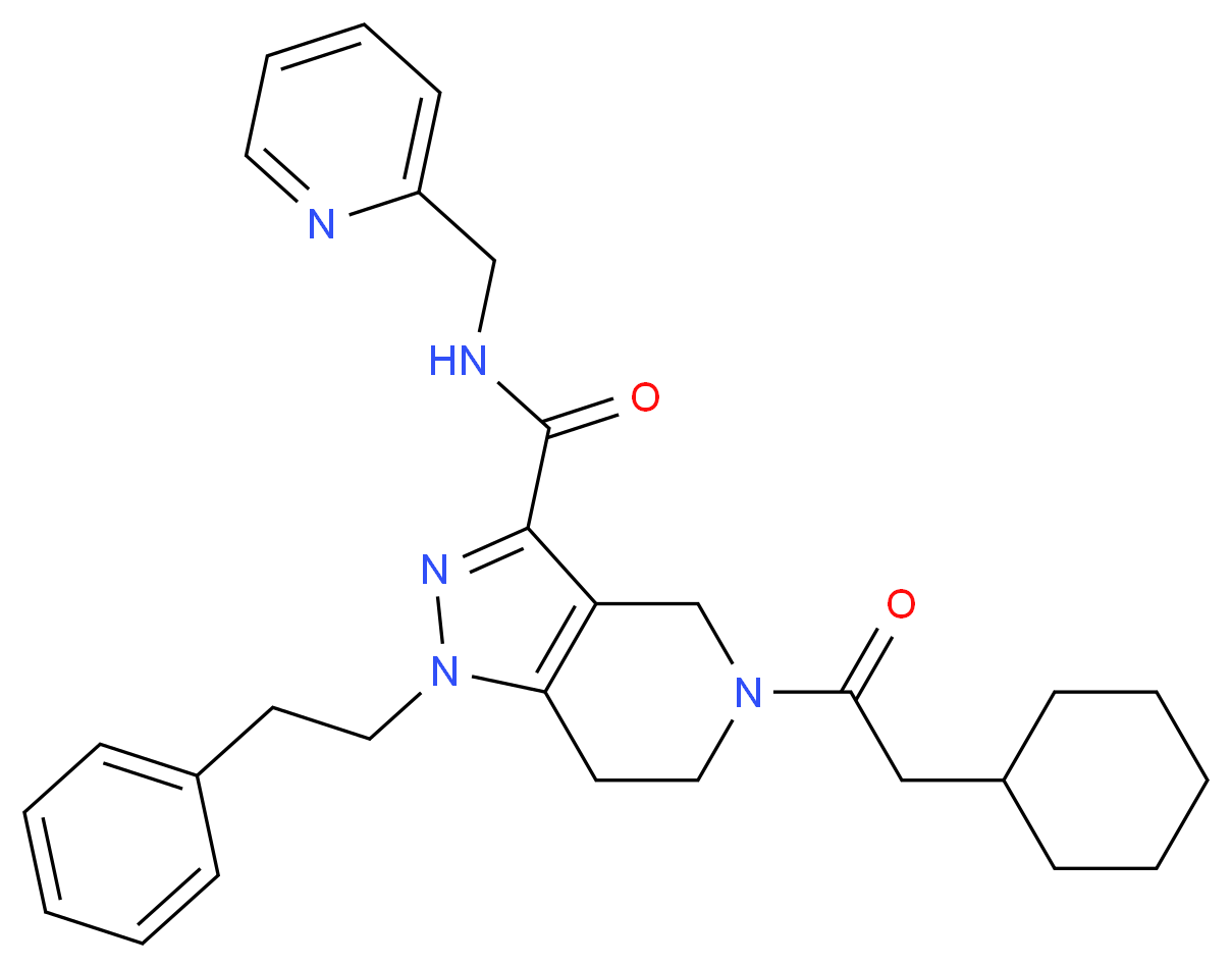 5-(cyclohexylacetyl)-1-(2-phenylethyl)-N-(2-pyridinylmethyl)-4,5,6,7-tetrahydro-1H-pyrazolo[4,3-c]pyridine-3-carboxamide_Molecular_structure_CAS_)