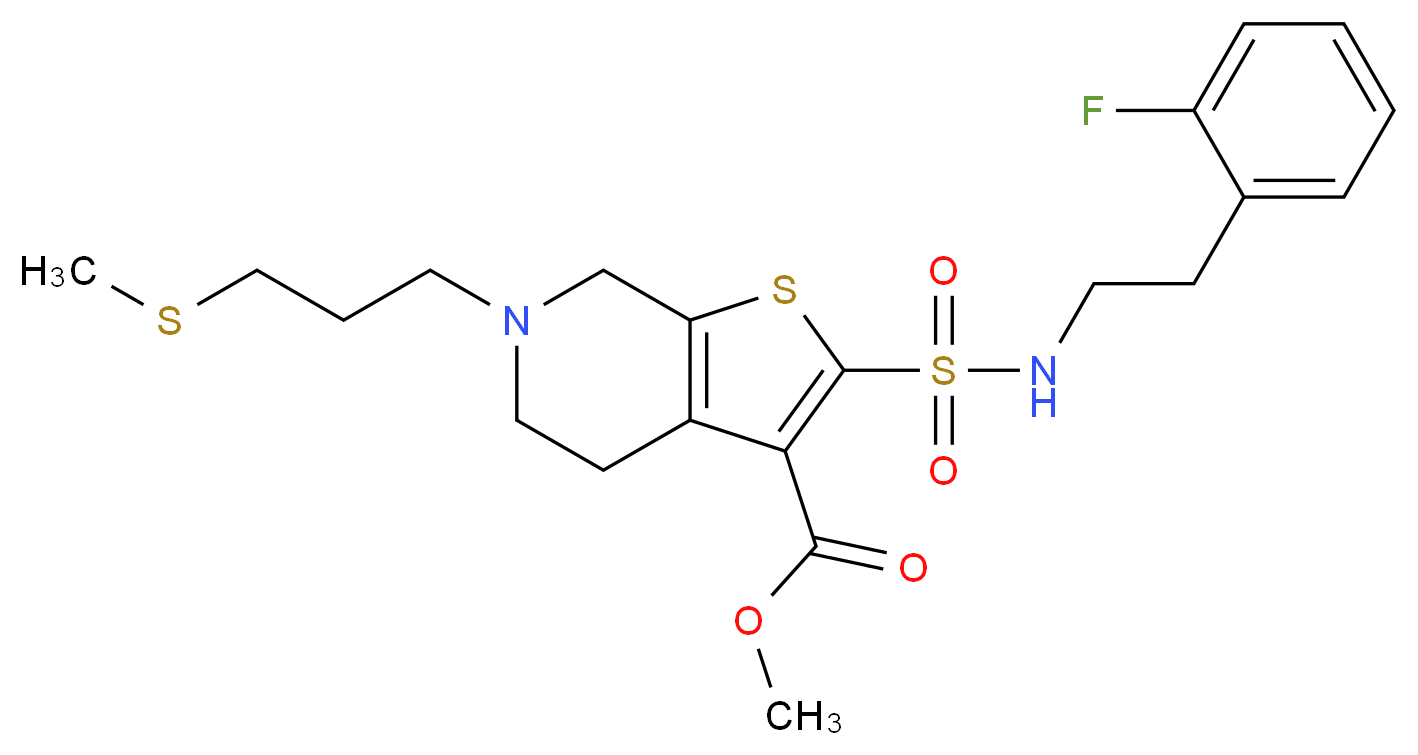 methyl 2-({[2-(2-fluorophenyl)ethyl]amino}sulfonyl)-6-[3-(methylthio)propyl]-4,5,6,7-tetrahydrothieno[2,3-c]pyridine-3-carboxylate_Molecular_structure_CAS_)