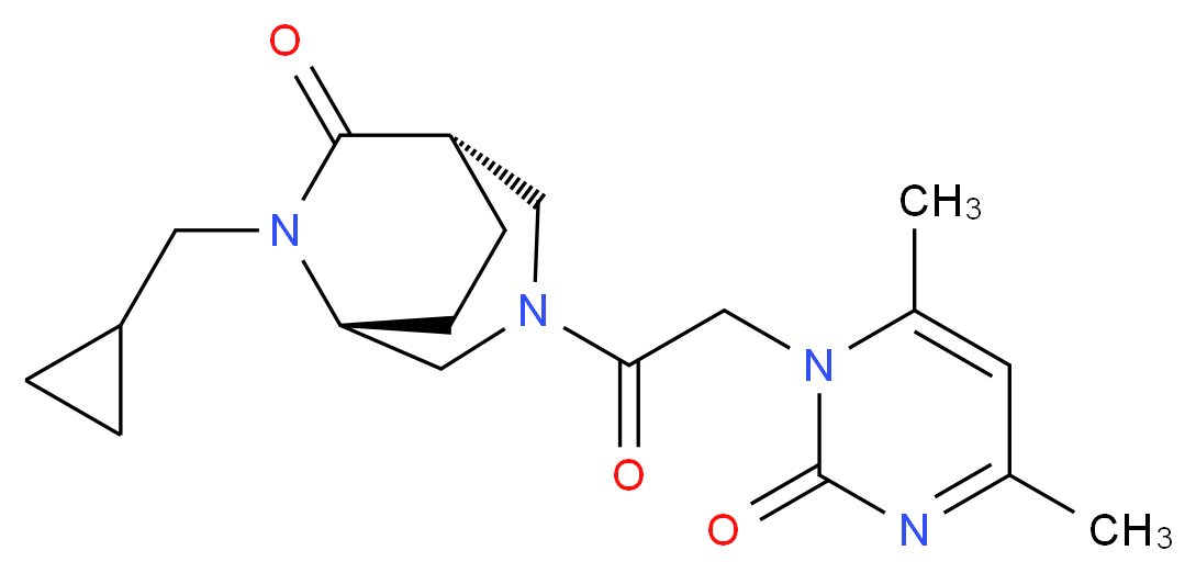 (1S*,5R*)-6-(cyclopropylmethyl)-3-[(4,6-dimethyl-2-oxo-1(2H)-pyrimidinyl)acetyl]-3,6-diazabicyclo[3.2.2]nonan-7-one_Molecular_structure_CAS_)