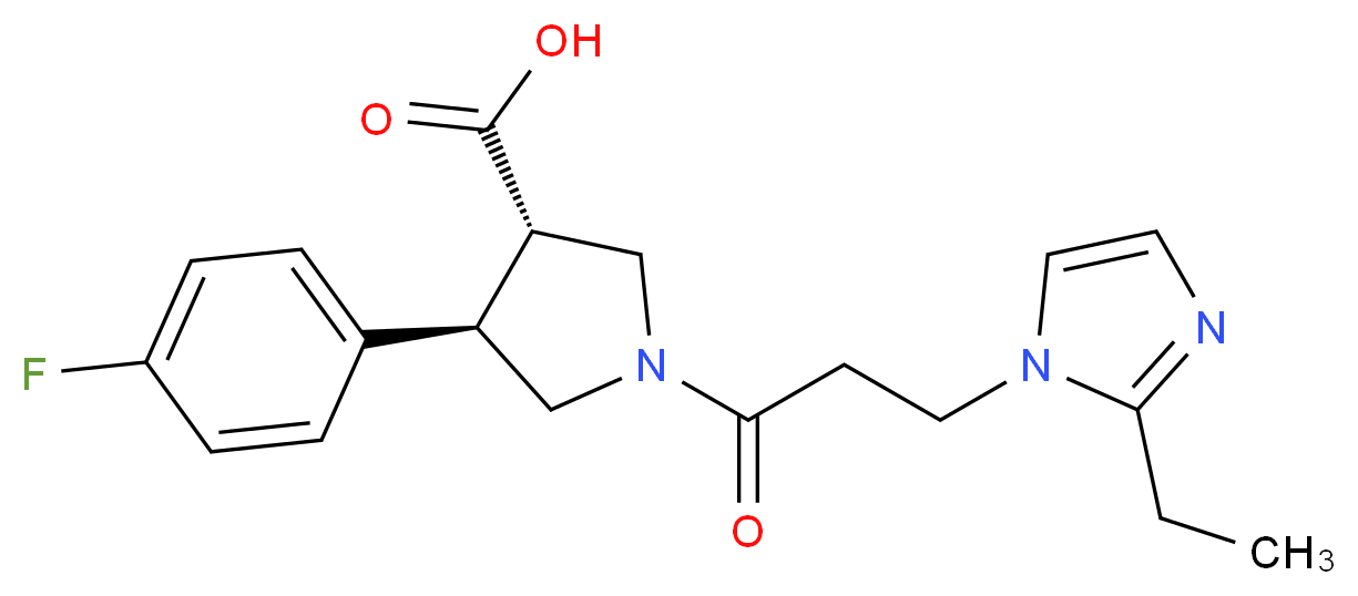 (3S*,4R*)-1-[3-(2-ethyl-1H-imidazol-1-yl)propanoyl]-4-(4-fluorophenyl)pyrrolidine-3-carboxylic acid_Molecular_structure_CAS_)