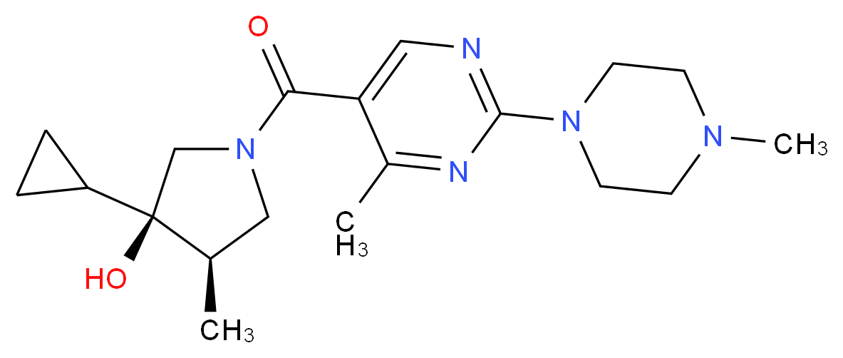 (3R*,4R*)-3-cyclopropyl-4-methyl-1-{[4-methyl-2-(4-methyl-1-piperazinyl)-5-pyrimidinyl]carbonyl}-3-pyrrolidinol_Molecular_structure_CAS_)