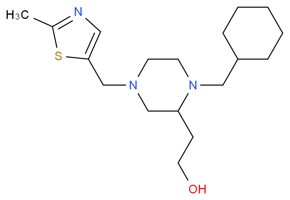 2-{1-(cyclohexylmethyl)-4-[(2-methyl-1,3-thiazol-5-yl)methyl]-2-piperazinyl}ethanol_Molecular_structure_CAS_)