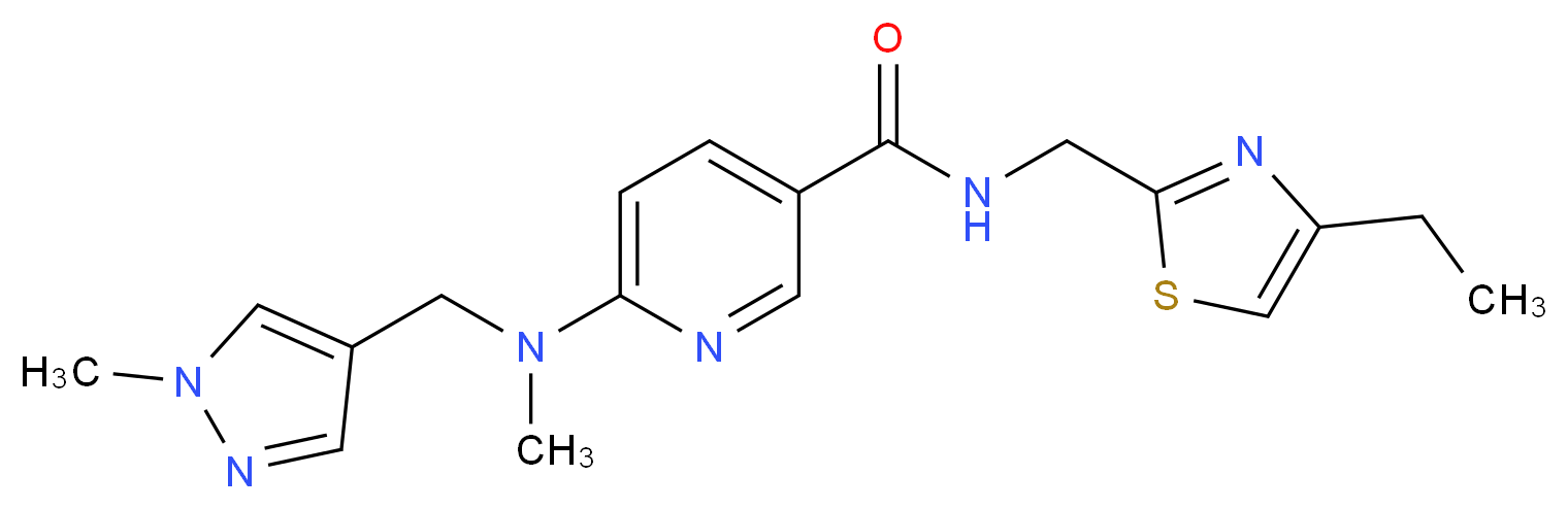 N-[(4-ethyl-1,3-thiazol-2-yl)methyl]-6-{methyl[(1-methyl-1H-pyrazol-4-yl)methyl]amino}nicotinamide_Molecular_structure_CAS_)