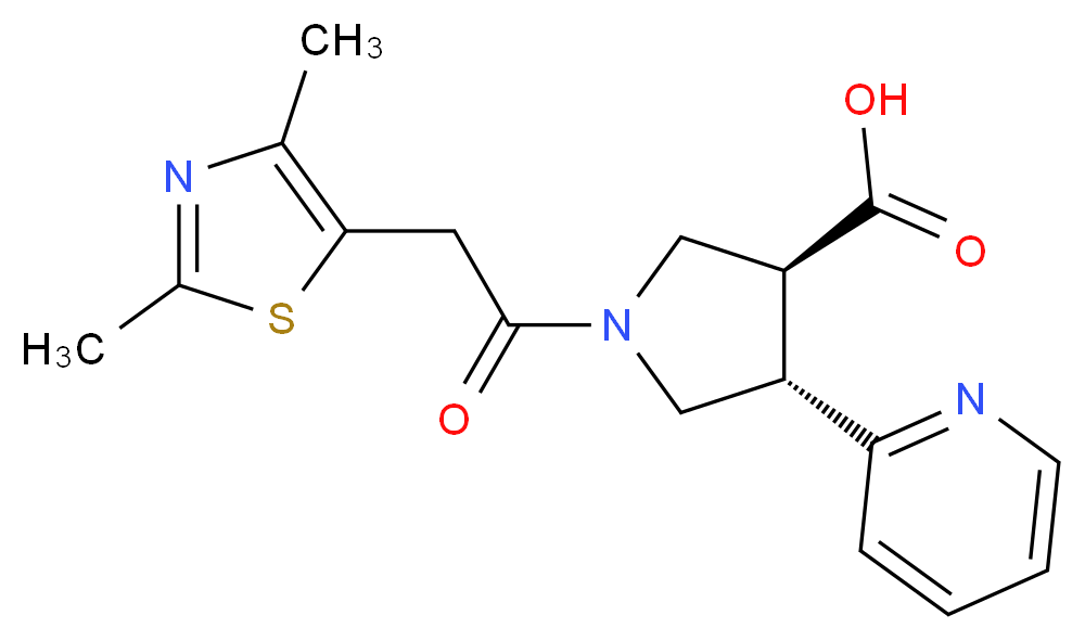 (3S*,4S*)-1-[(2,4-dimethyl-1,3-thiazol-5-yl)acetyl]-4-pyridin-2-ylpyrrolidine-3-carboxylic acid_Molecular_structure_CAS_)