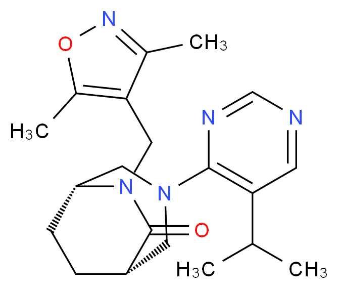 (1S*,5R*)-6-[(3,5-dimethylisoxazol-4-yl)methyl]-3-(5-isopropylpyrimidin-4-yl)-3,6-diazabicyclo[3.2.2]nonan-7-one_Molecular_structure_CAS_)