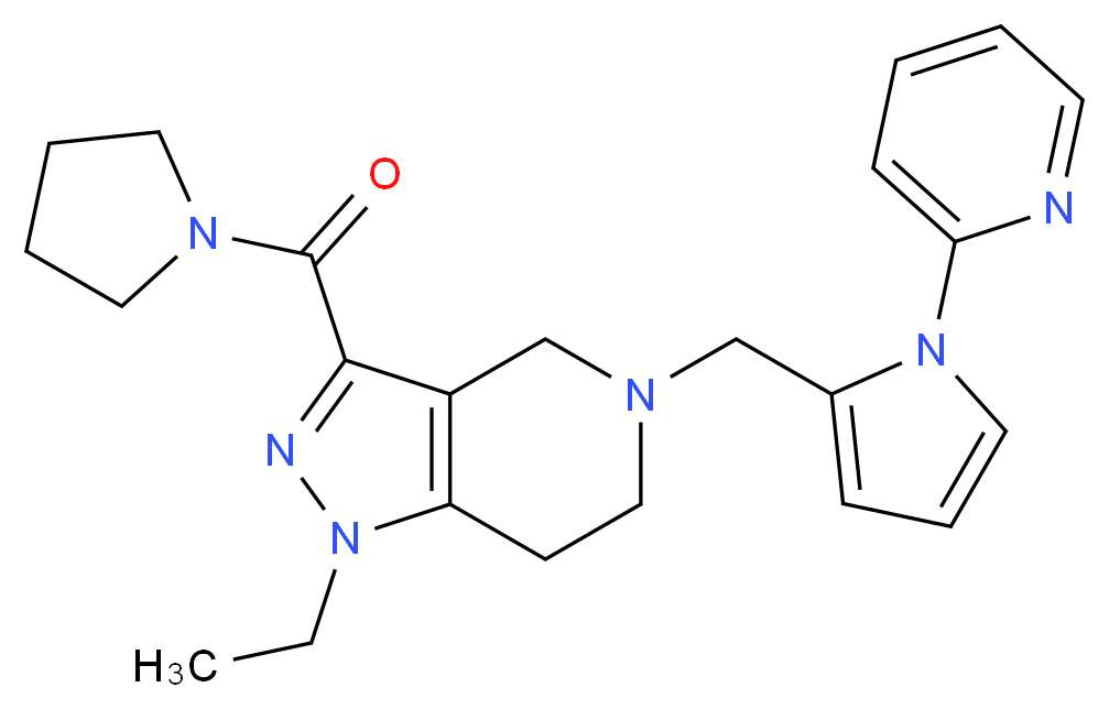 1-ethyl-5-{[1-(2-pyridinyl)-1H-pyrrol-2-yl]methyl}-3-(1-pyrrolidinylcarbonyl)-4,5,6,7-tetrahydro-1H-pyrazolo[4,3-c]pyridine_Molecular_structure_CAS_)