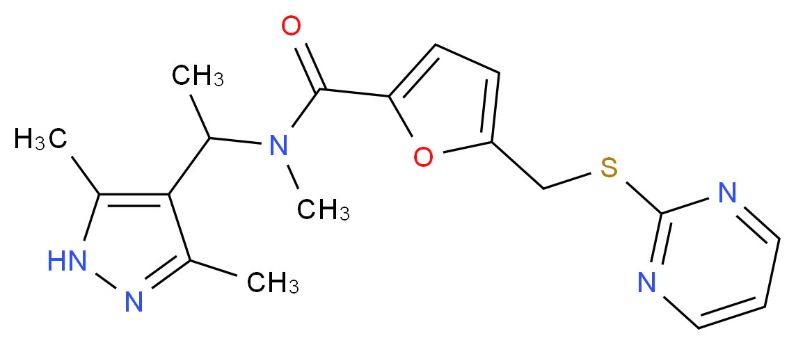 N-[1-(3,5-dimethyl-1H-pyrazol-4-yl)ethyl]-N-methyl-5-[(pyrimidin-2-ylthio)methyl]-2-furamide_Molecular_structure_CAS_)