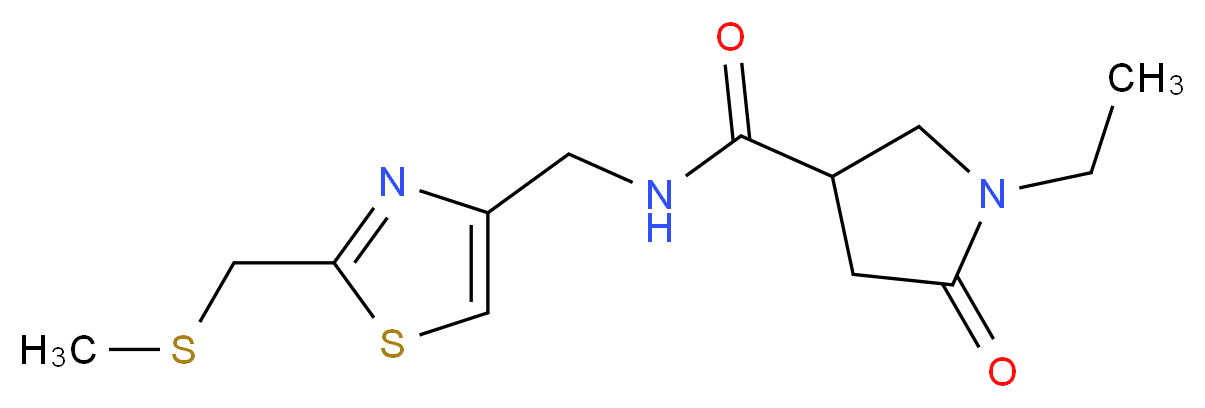 1-ethyl-N-({2-[(methylthio)methyl]-1,3-thiazol-4-yl}methyl)-5-oxo-3-pyrrolidinecarboxamide_Molecular_structure_CAS_)