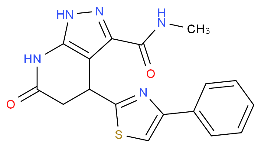 N-methyl-6-oxo-4-(4-phenyl-1,3-thiazol-2-yl)-4,5,6,7-tetrahydro-1H-pyrazolo[3,4-b]pyridine-3-carboxamide_Molecular_structure_CAS_)