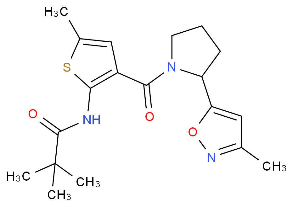 2,2-dimethyl-N-(5-methyl-3-{[2-(3-methylisoxazol-5-yl)pyrrolidin-1-yl]carbonyl}-2-thienyl)propanamide_Molecular_structure_CAS_)