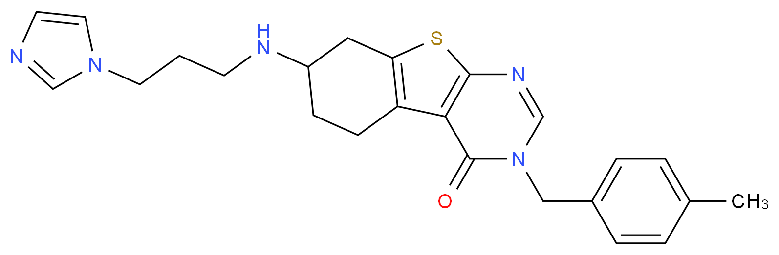 7-{[3-(1H-imidazol-1-yl)propyl]amino}-3-(4-methylbenzyl)-5,6,7,8-tetrahydro[1]benzothieno[2,3-d]pyrimidin-4(3H)-one_Molecular_structure_CAS_)