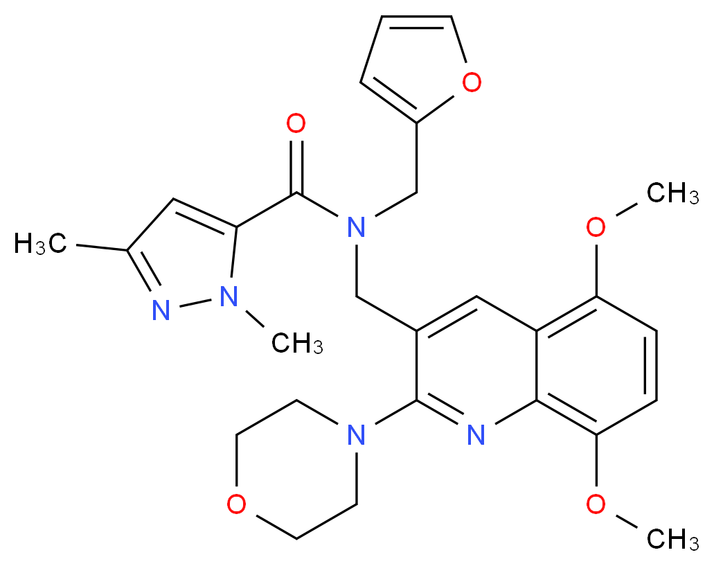 N-{[5,8-dimethoxy-2-(4-morpholinyl)-3-quinolinyl]methyl}-N-(2-furylmethyl)-1,3-dimethyl-1H-pyrazole-5-carboxamide_Molecular_structure_CAS_)