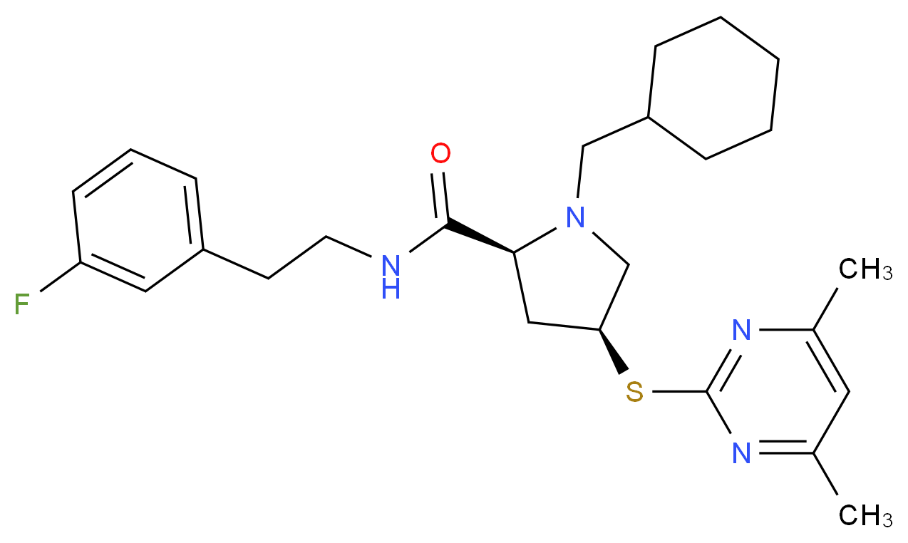 (4S)-1-(cyclohexylmethyl)-4-[(4,6-dimethyl-2-pyrimidinyl)thio]-N-[2-(3-fluorophenyl)ethyl]-L-prolinamide_Molecular_structure_CAS_)