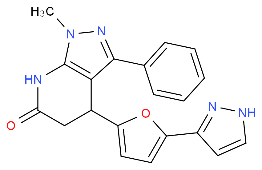 1-methyl-3-phenyl-4-[5-(1H-pyrazol-3-yl)-2-furyl]-1,4,5,7-tetrahydro-6H-pyrazolo[3,4-b]pyridin-6-one_Molecular_structure_CAS_)