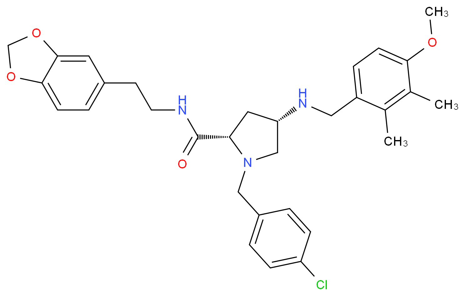 (4S)-N-[2-(1,3-benzodioxol-5-yl)ethyl]-1-(4-chlorobenzyl)-4-[(4-methoxy-2,3-dimethylbenzyl)amino]-L-prolinamide_Molecular_structure_CAS_)