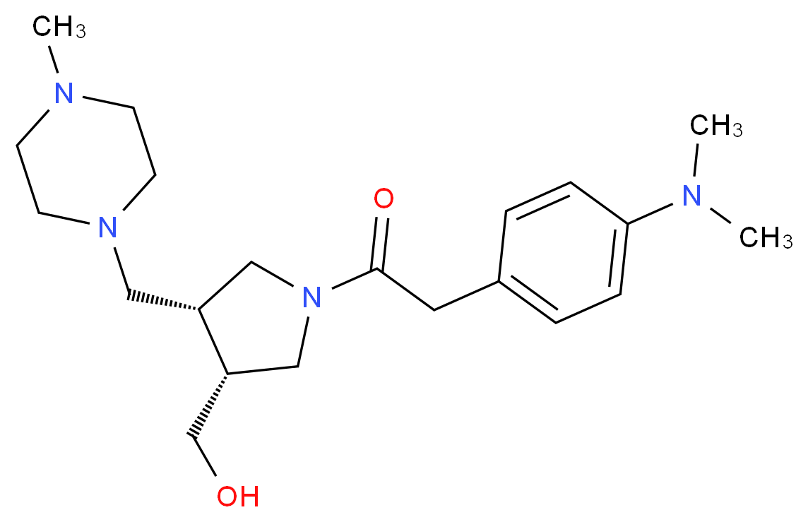 {(3R*,4R*)-1-{[4-(dimethylamino)phenyl]acetyl}-4-[(4-methylpiperazin-1-yl)methyl]pyrrolidin-3-yl}methanol_Molecular_structure_CAS_)