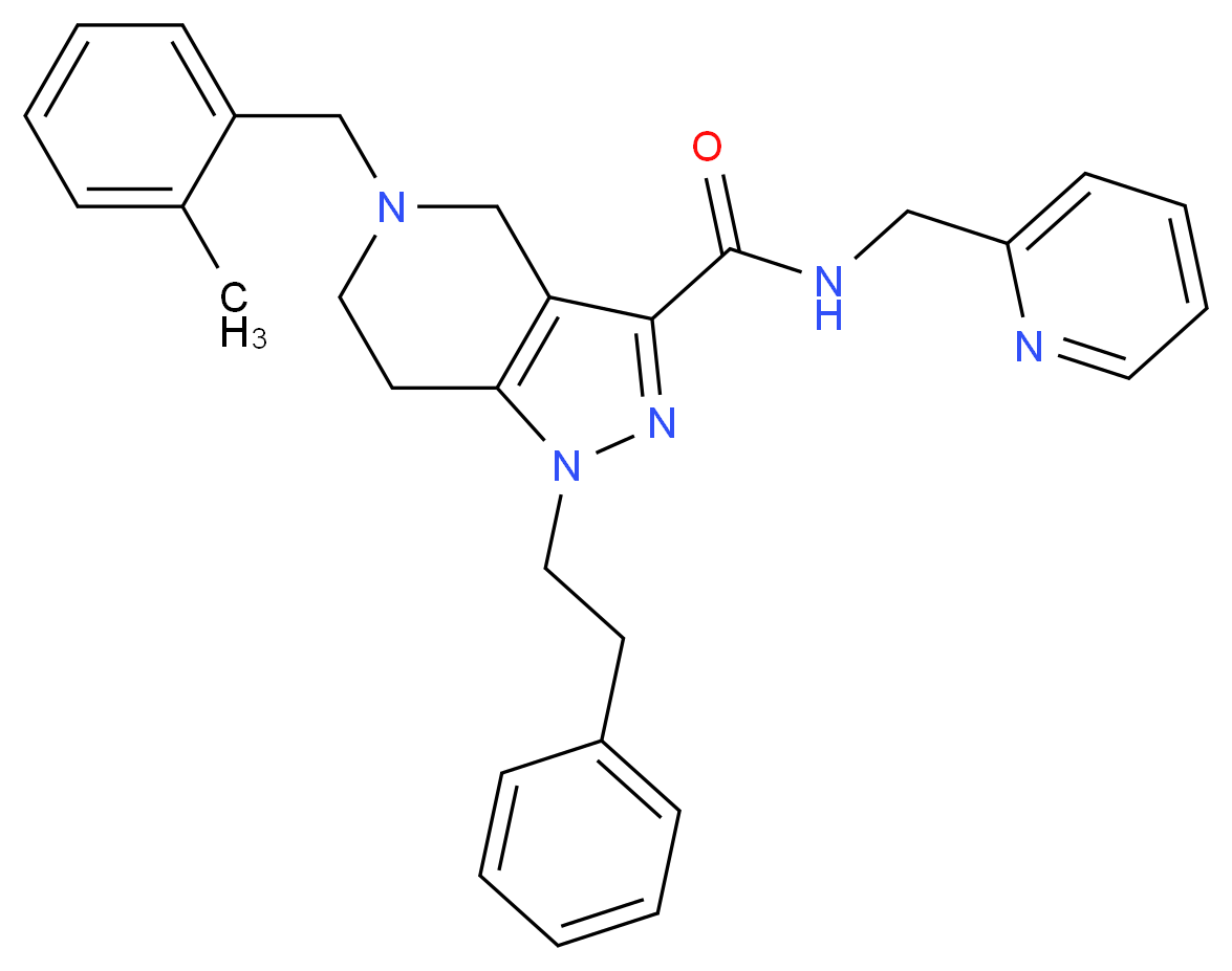 5-(2-methylbenzyl)-1-(2-phenylethyl)-N-(2-pyridinylmethyl)-4,5,6,7-tetrahydro-1H-pyrazolo[4,3-c]pyridine-3-carboxamide_Molecular_structure_CAS_)