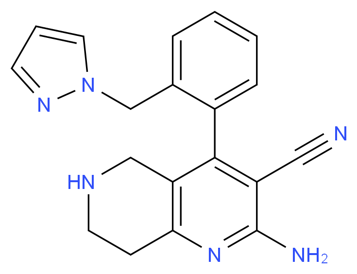 2-amino-4-[2-(1H-pyrazol-1-ylmethyl)phenyl]-5,6,7,8-tetrahydro-1,6-naphthyridine-3-carbonitrile_Molecular_structure_CAS_)