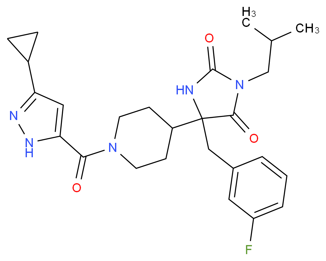 5-{1-[(3-cyclopropyl-1H-pyrazol-5-yl)carbonyl]-4-piperidinyl}-5-(3-fluorobenzyl)-3-isobutyl-2,4-imidazolidinedione_Molecular_structure_CAS_)