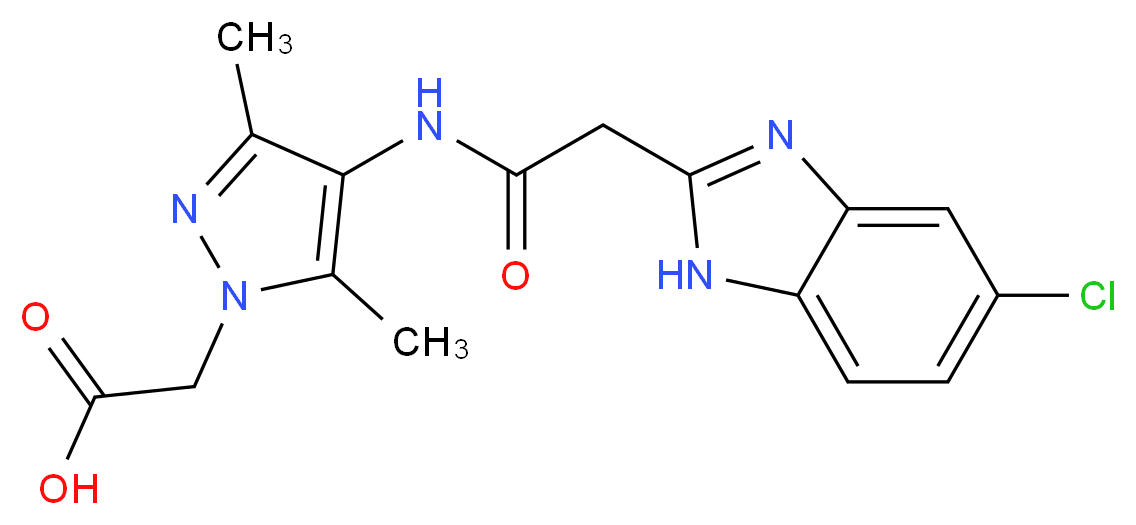 (4-{[(5-chloro-1H-benzimidazol-2-yl)acetyl]amino}-3,5-dimethyl-1H-pyrazol-1-yl)acetic acid_Molecular_structure_CAS_)