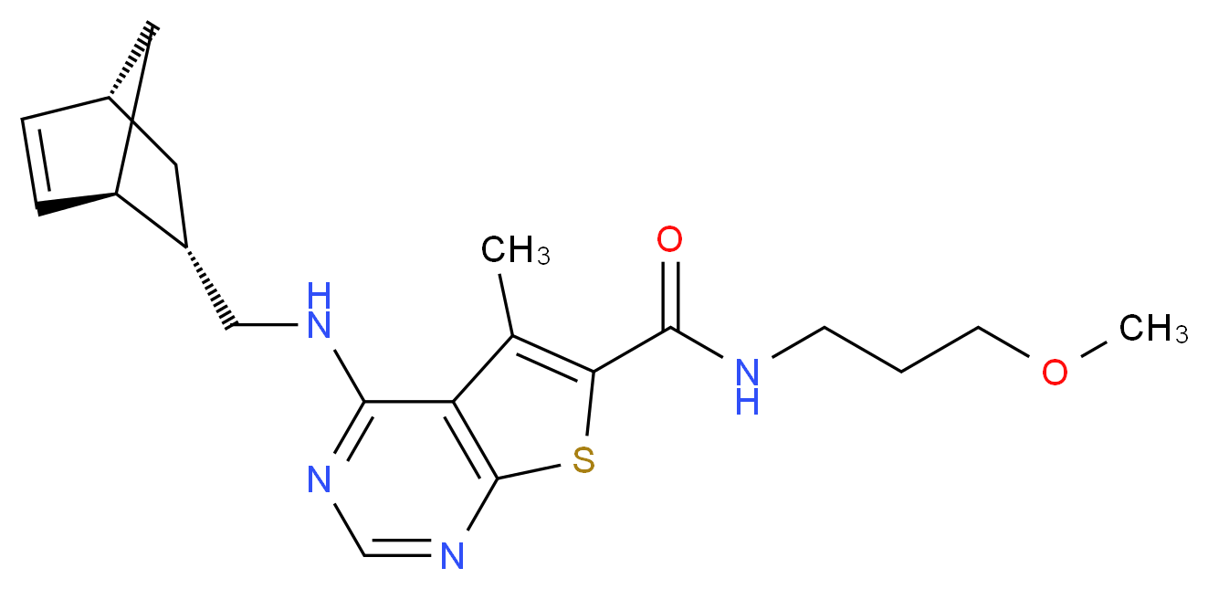 4-{[(1R*,2S*,4R*)-bicyclo[2.2.1]hept-5-en-2-ylmethyl]amino}-N-(3-methoxypropyl)-5-methylthieno[2,3-d]pyrimidine-6-carboxamide_Molecular_structure_CAS_)