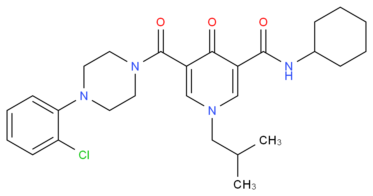 5-{[4-(2-chlorophenyl)-1-piperazinyl]carbonyl}-N-cyclohexyl-1-isobutyl-4-oxo-1,4-dihydro-3-pyridinecarboxamide_Molecular_structure_CAS_)