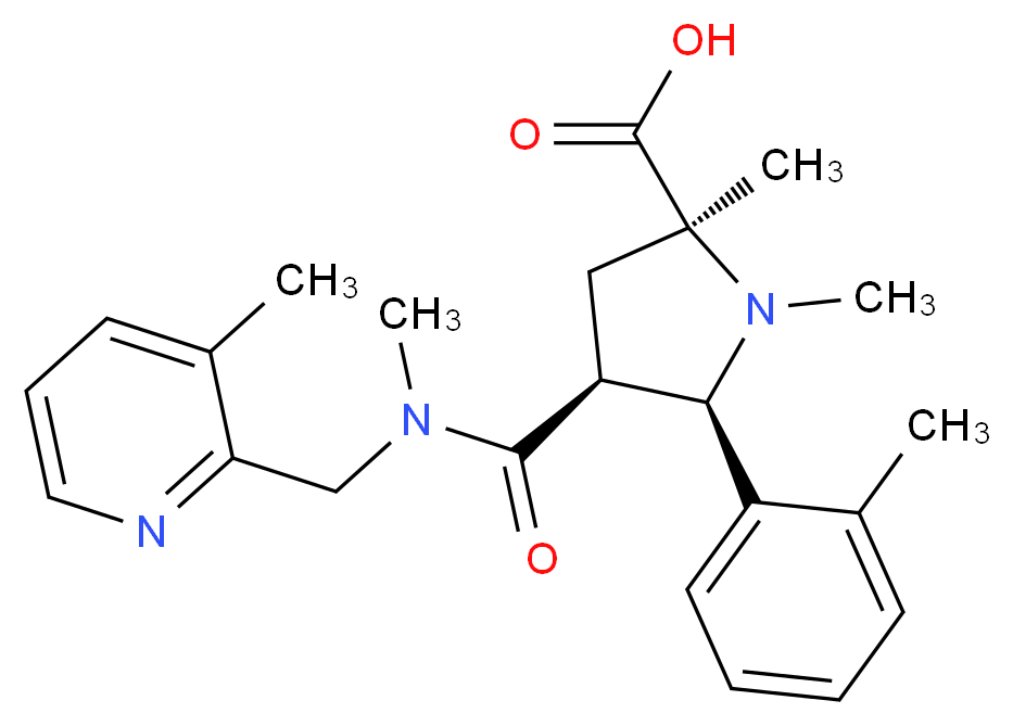 (2S*,4S*,5R*)-1,2-dimethyl-4-({methyl[(3-methylpyridin-2-yl)methyl]amino}carbonyl)-5-(2-methylphenyl)pyrrolidine-2-carboxylic acid_Molecular_structure_CAS_)
