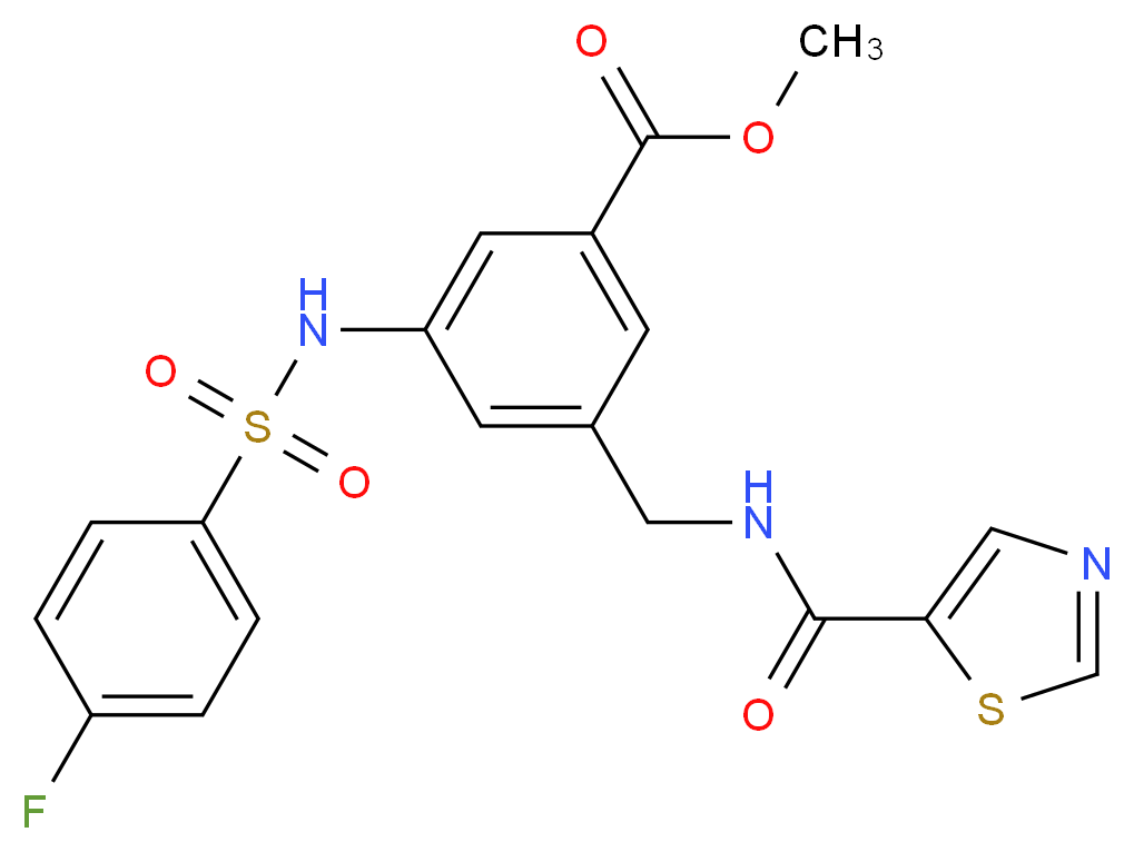 methyl 3-{[(4-fluorophenyl)sulfonyl]amino}-5-{[(1,3-thiazol-5-ylcarbonyl)amino]methyl}benzoate_Molecular_structure_CAS_)