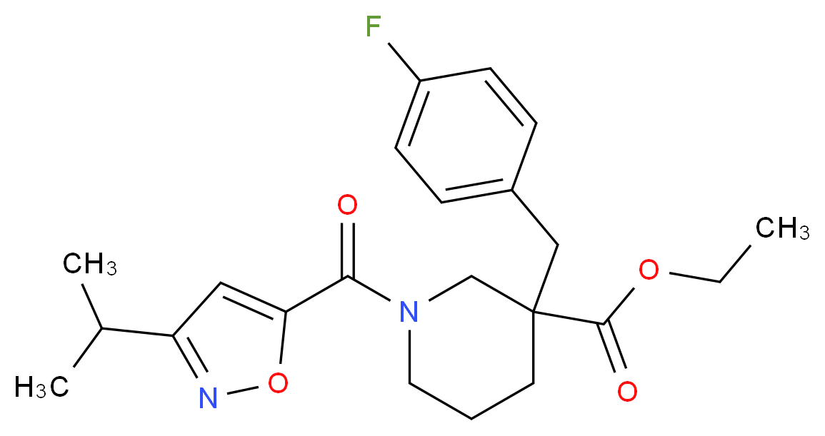 ethyl 3-(4-fluorobenzyl)-1-[(3-isopropyl-5-isoxazolyl)carbonyl]-3-piperidinecarboxylate_Molecular_structure_CAS_)