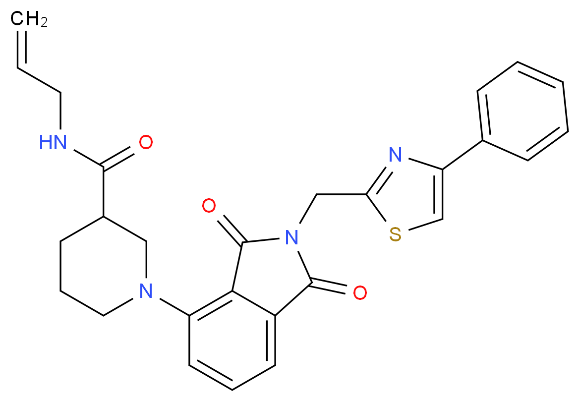 N-allyl-1-{1,3-dioxo-2-[(4-phenyl-1,3-thiazol-2-yl)methyl]-2,3-dihydro-1H-isoindol-4-yl}-3-piperidinecarboxamide_Molecular_structure_CAS_)