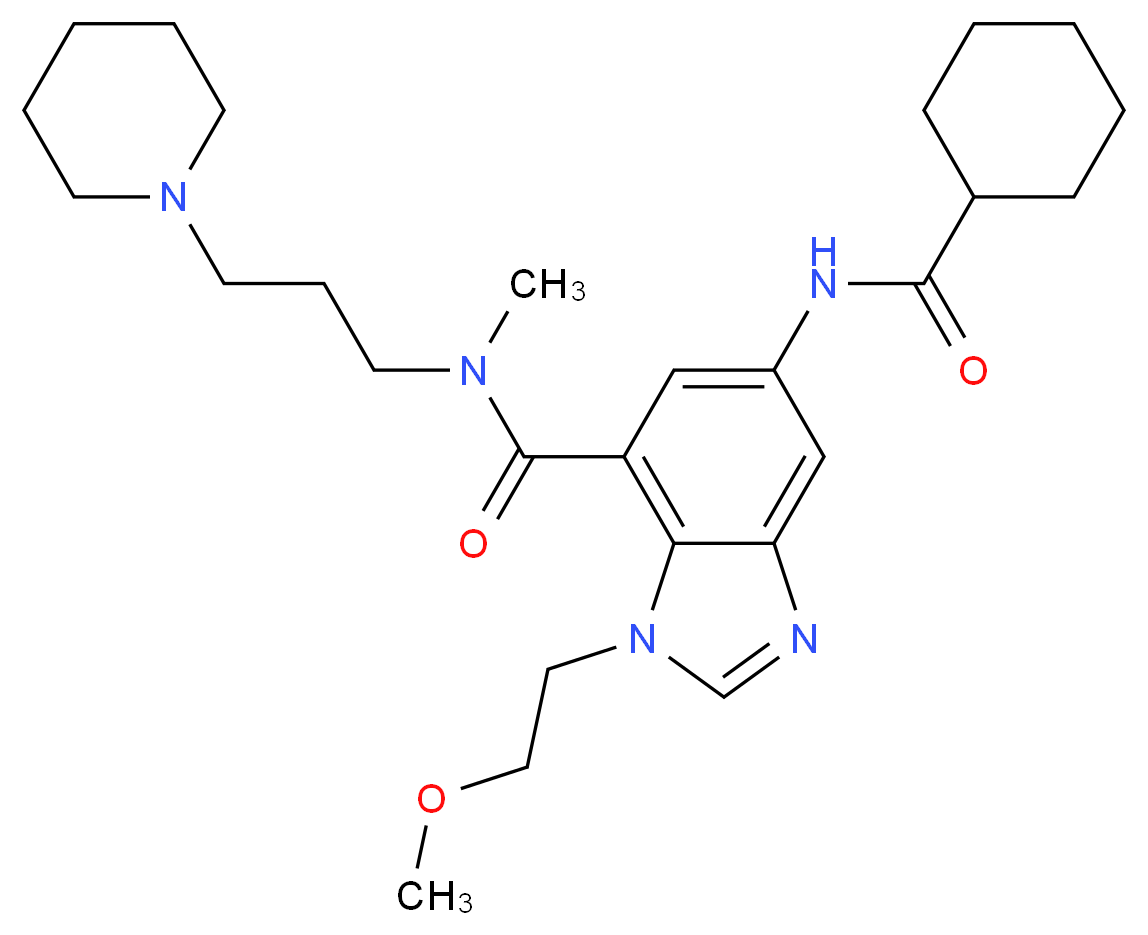 5-[(cyclohexylcarbonyl)amino]-1-(2-methoxyethyl)-N-methyl-N-[3-(1-piperidinyl)propyl]-1H-benzimidazole-7-carboxamide_Molecular_structure_CAS_)