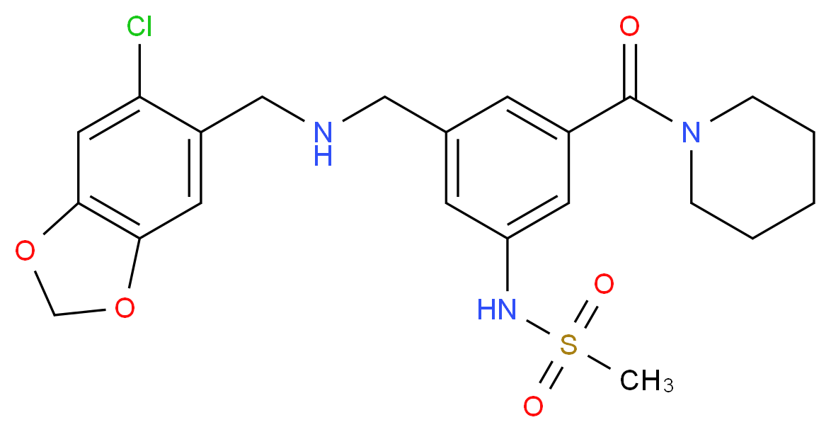 N-[3-({[(6-chloro-1,3-benzodioxol-5-yl)methyl]amino}methyl)-5-(1-piperidinylcarbonyl)phenyl]methanesulfonamide_Molecular_structure_CAS_)