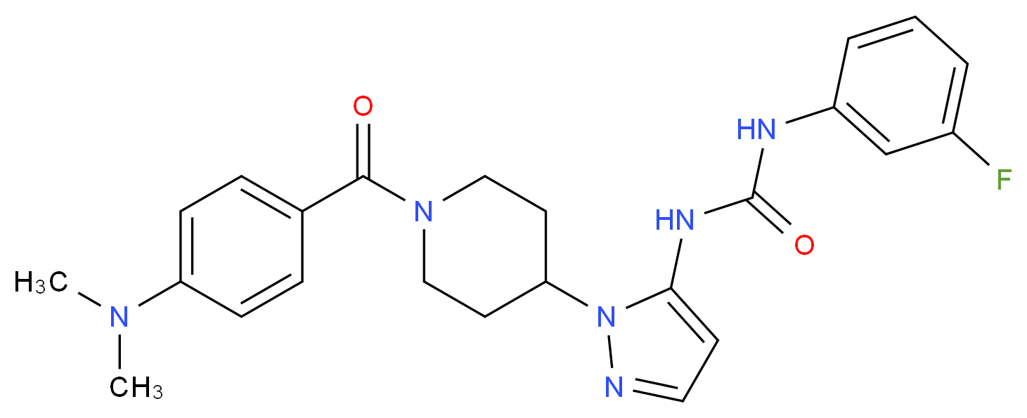 N-(1-{1-[4-(dimethylamino)benzoyl]-4-piperidinyl}-1H-pyrazol-5-yl)-N'-(3-fluorophenyl)urea_Molecular_structure_CAS_)