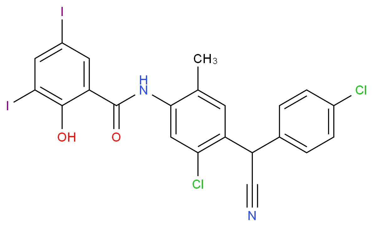 N-(5-Chloro-4-((4-chlorophenyl)(cyano)methyl)-2-methylphenyl)-2-hydroxy-3,5-diiodobenzamide_Molecular_structure_CAS_57808-65-8)