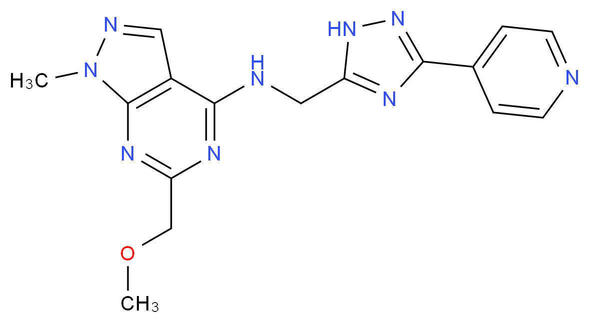 6-(methoxymethyl)-1-methyl-N-{[3-(4-pyridinyl)-1H-1,2,4-triazol-5-yl]methyl}-1H-pyrazolo[3,4-d]pyrimidin-4-amine_Molecular_structure_CAS_)