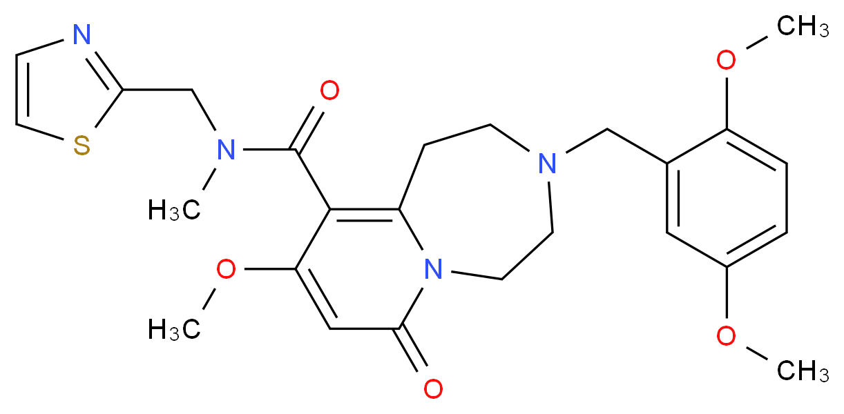 3-(2,5-dimethoxybenzyl)-9-methoxy-N-methyl-7-oxo-N-(1,3-thiazol-2-ylmethyl)-1,2,3,4,5,7-hexahydropyrido[1,2-d][1,4]diazepine-10-carboxamide_Molecular_structure_CAS_)