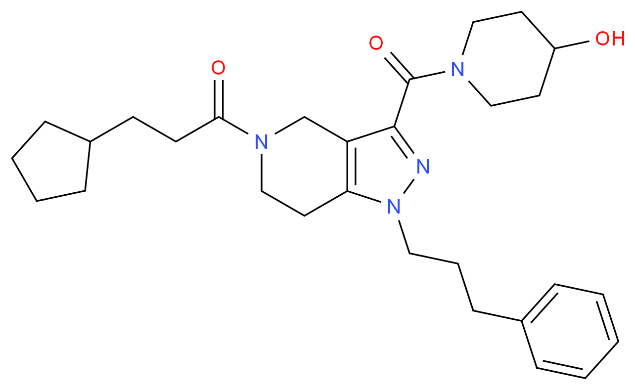 1-{[5-(3-cyclopentylpropanoyl)-1-(3-phenylpropyl)-4,5,6,7-tetrahydro-1H-pyrazolo[4,3-c]pyridin-3-yl]carbonyl}-4-piperidinol_Molecular_structure_CAS_)