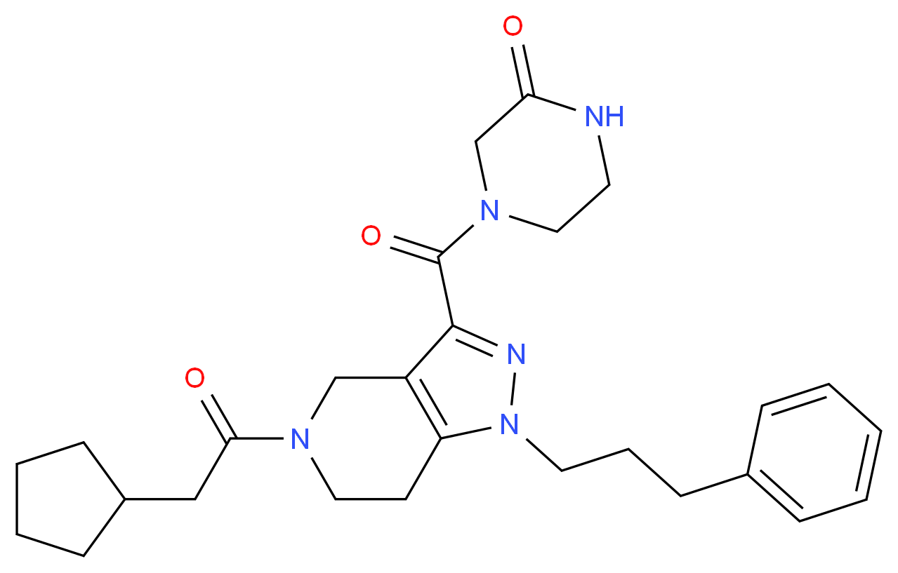 4-{[5-(cyclopentylacetyl)-1-(3-phenylpropyl)-4,5,6,7-tetrahydro-1H-pyrazolo[4,3-c]pyridin-3-yl]carbonyl}-2-piperazinone_Molecular_structure_CAS_)