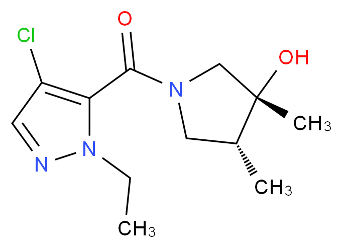 (3R*,4R*)-1-[(4-chloro-1-ethyl-1H-pyrazol-5-yl)carbonyl]-3,4-dimethyl-3-pyrrolidinol_Molecular_structure_CAS_)