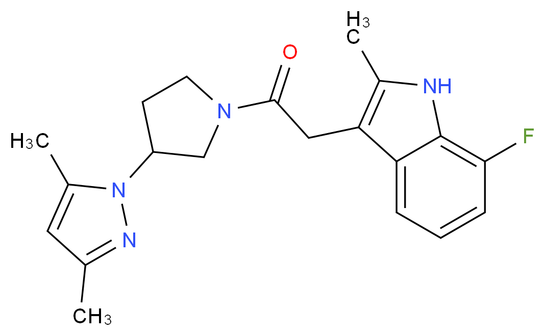 3-{2-[3-(3,5-dimethyl-1H-pyrazol-1-yl)-1-pyrrolidinyl]-2-oxoethyl}-7-fluoro-2-methyl-1H-indole_Molecular_structure_CAS_)