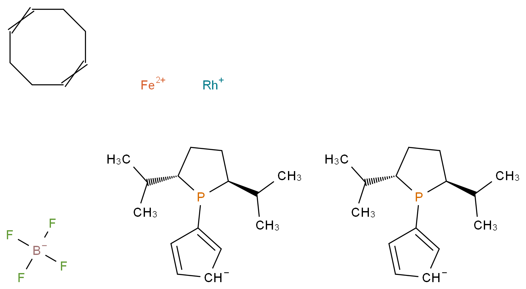 1,1′-Bis((2S,5S)-2,5-diisopropylphospholano)ferrocene(cyclooctadiene)rhodium(I) tetrafluoroborate_Molecular_structure_CAS_)