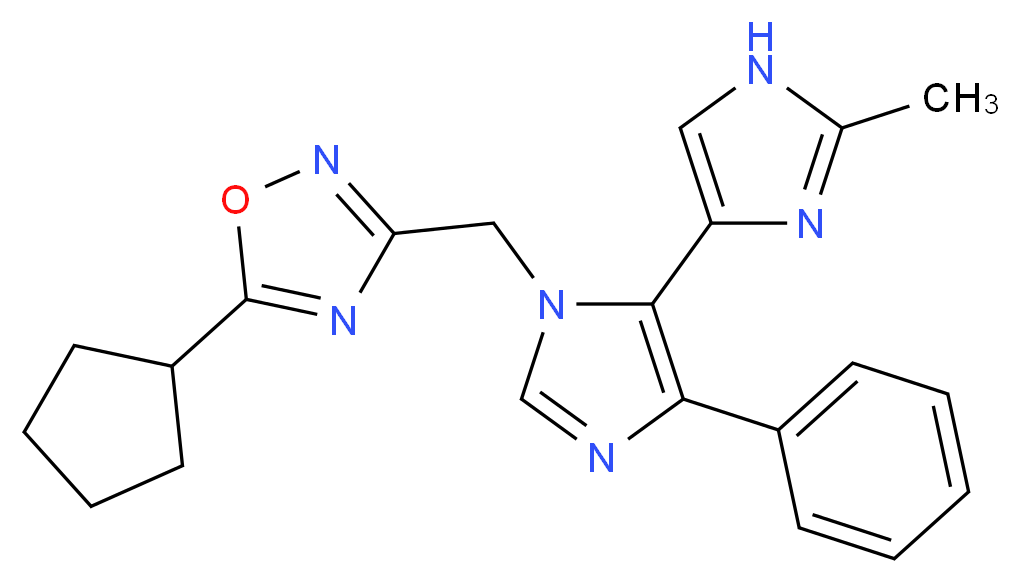 3'-[(5-cyclopentyl-1,2,4-oxadiazol-3-yl)methyl]-2-methyl-5'-phenyl-1H,3'H-4,4'-biimidazole_Molecular_structure_CAS_)